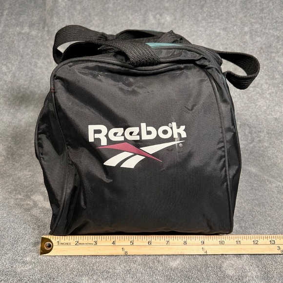 Vintage 1993 Reebok Duffle Bag Black Teal Nylon Gym Travel Vector Logo RN 69421 - Picture 4 of 12